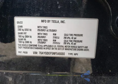 2022 Tesla Model Y Performance Dual Motor All-Wheel Drive z USA, uszkodzony, nr VIN 7SAYGDEF5NF546680